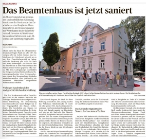 Zeitungsartikel der LKZ über die Sanierung der Villa Farina in Besigheim
